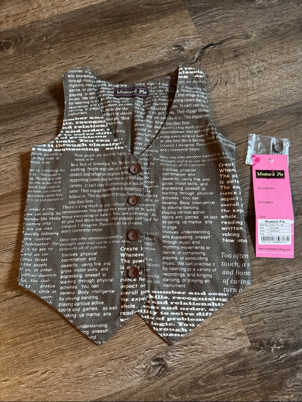 Mustard Pie Text Print Brown Vest